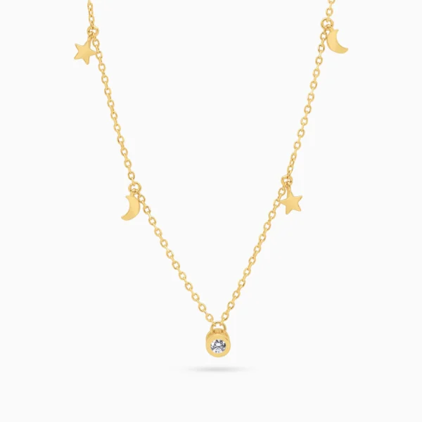 Colier argint placat aur luna stele night sky vedere frontala