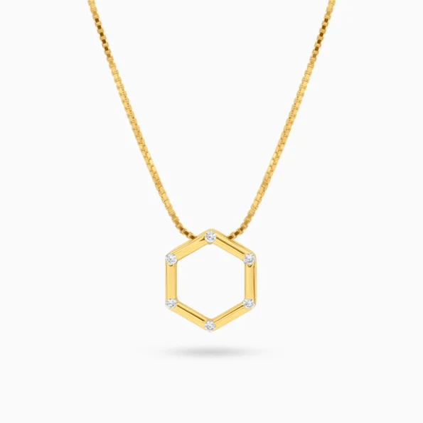 Colier argint placat aur pandantiv hexagonal modern hex vedere frontala