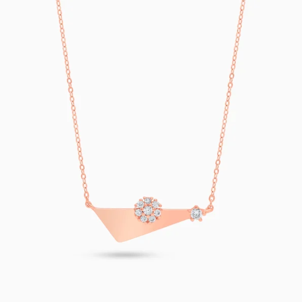 Colier argint placat aur roz pandantiv geometric rose harmony vedere frontala