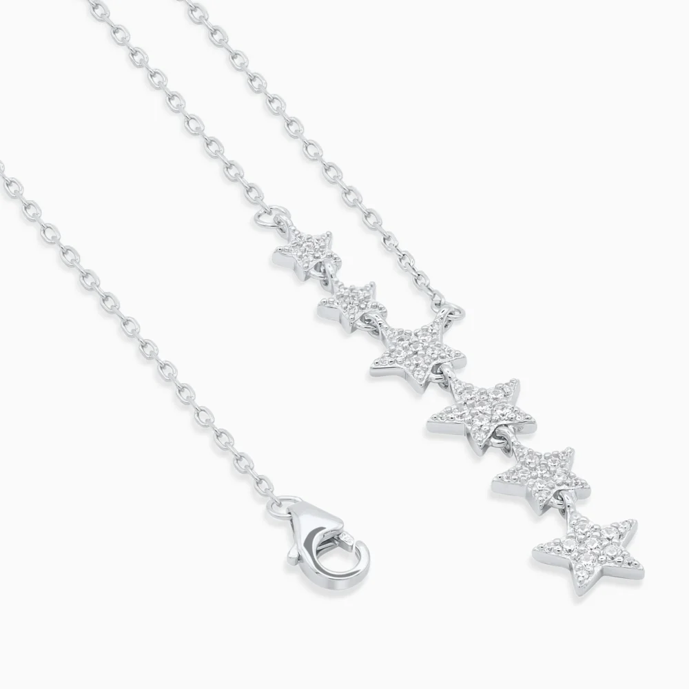 Colier argint stelute zirconia falling stars detaliu inchidere