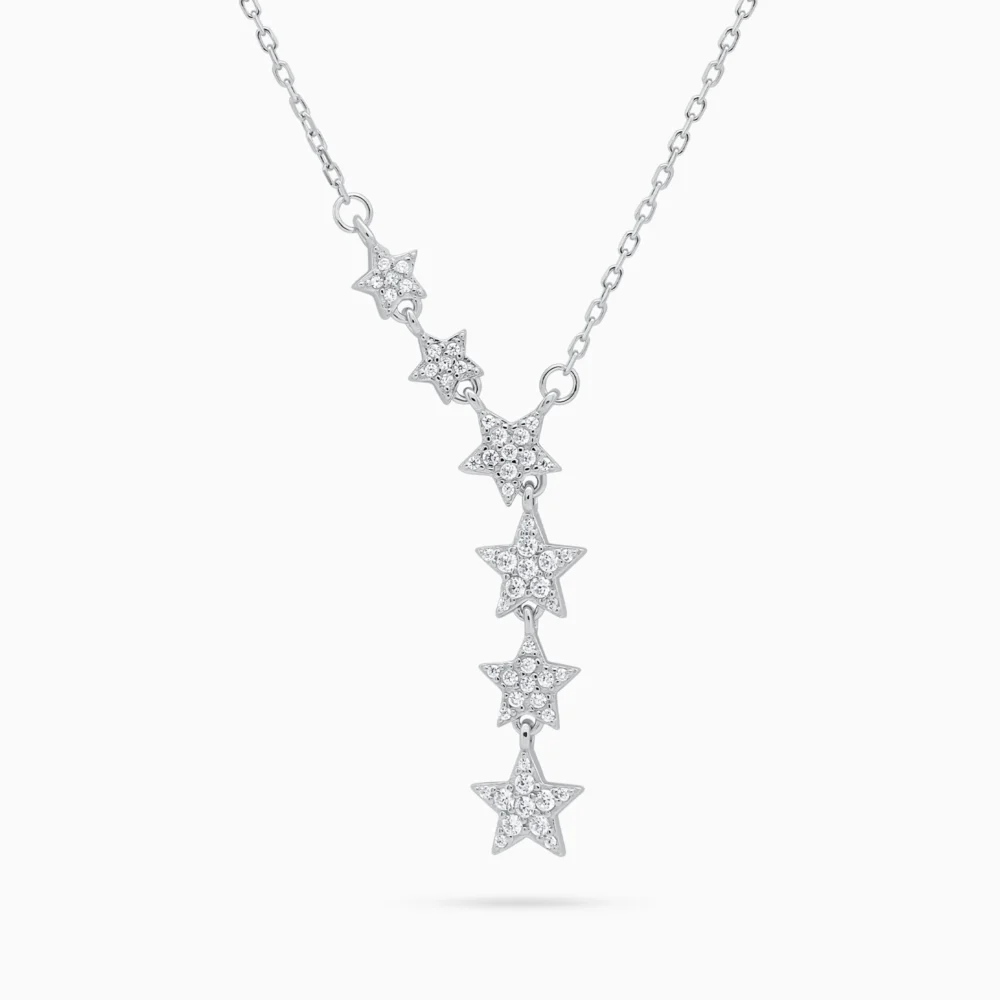 Colier argint stelute zirconia falling stars vedere frontala