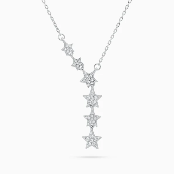 Colier argint stelute zirconia falling stars vedere frontala