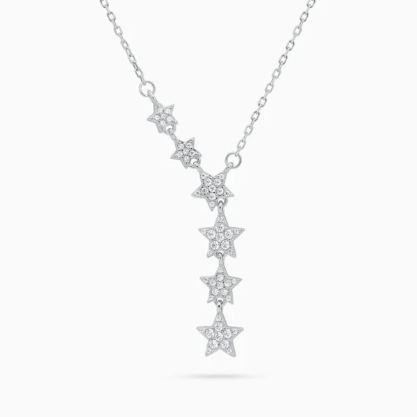 Colier argint stelute zirconia falling stars vedere frontala