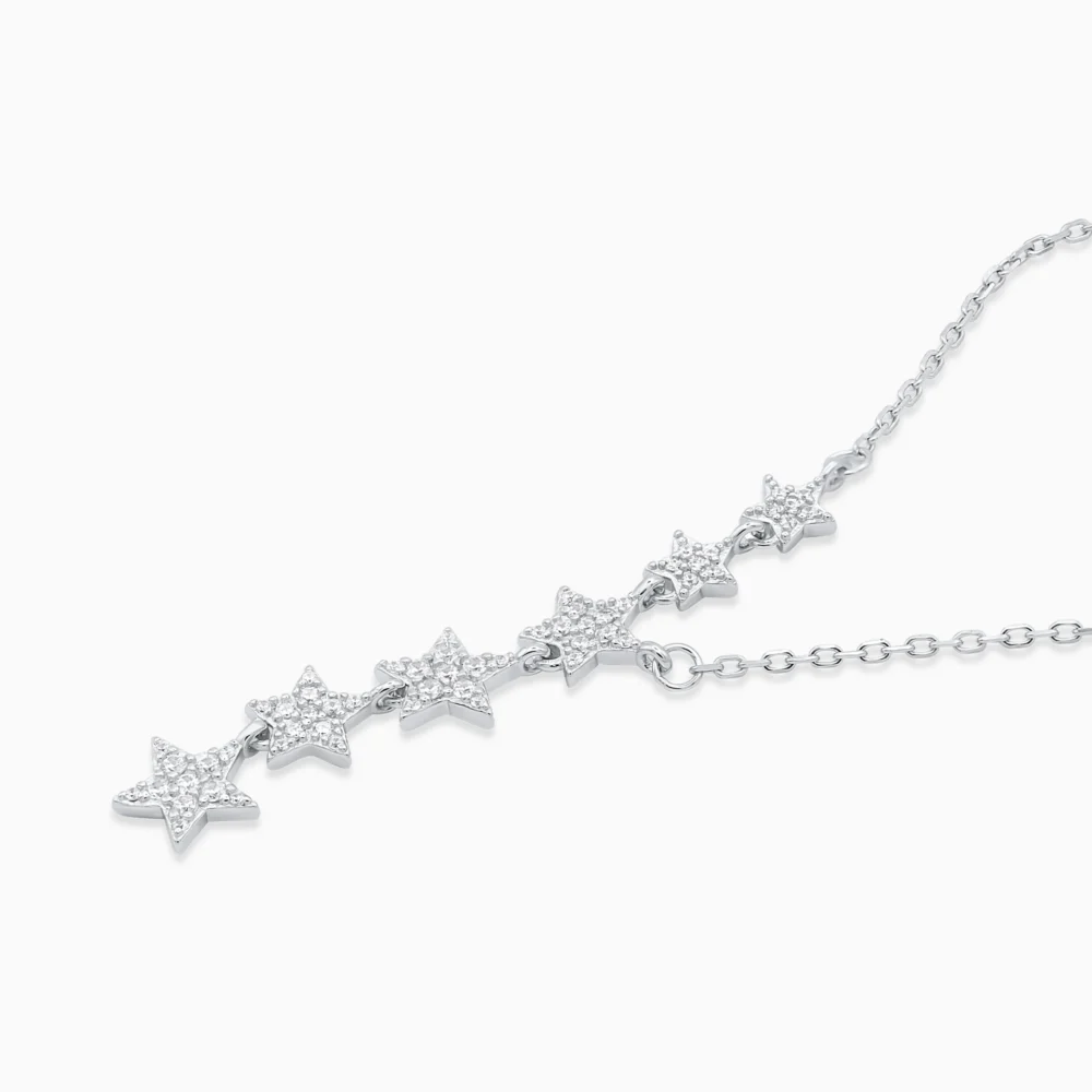 Colier argint stelute zirconia falling stars vedere laterala