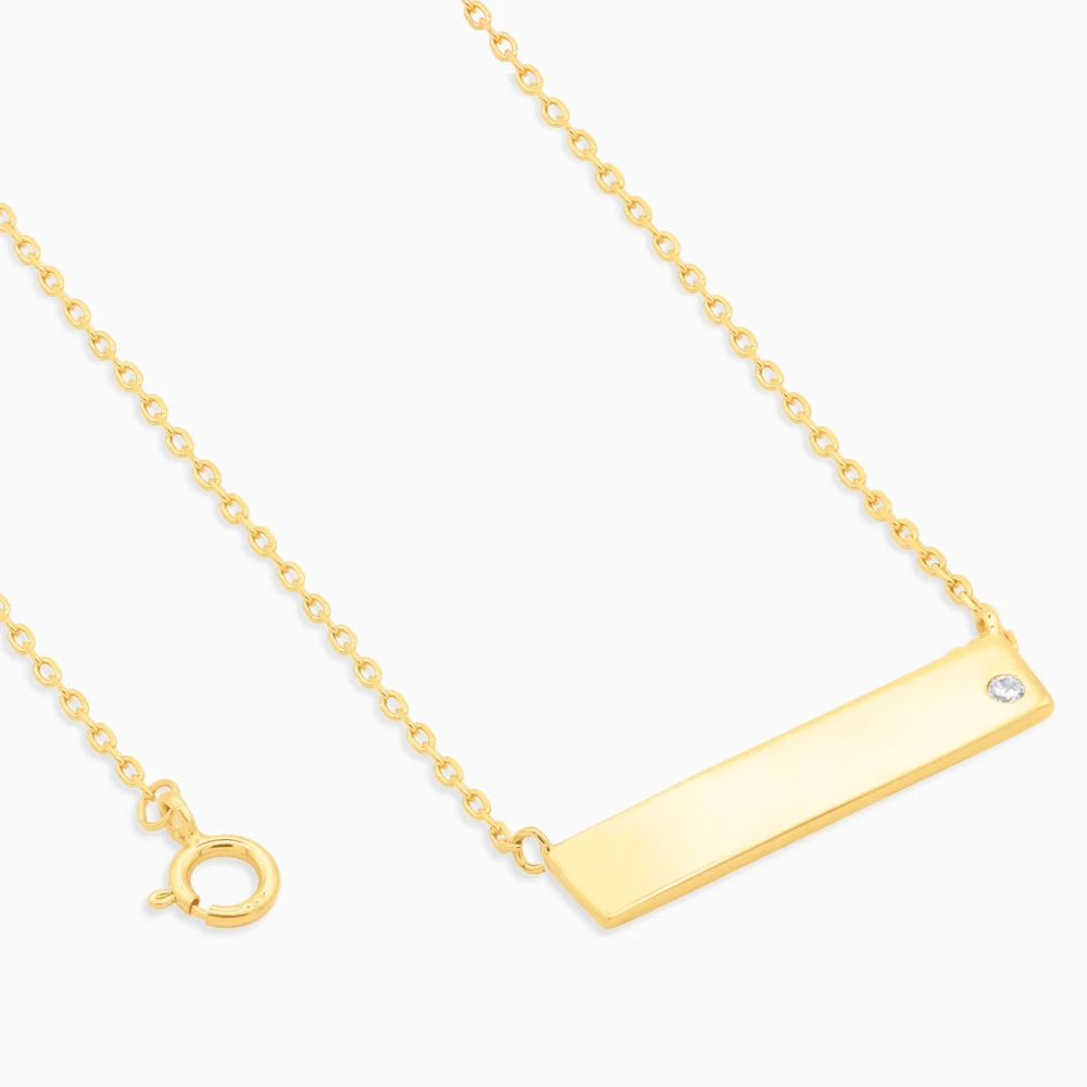 Colier arint placat aur design minimalist zirconia golden line detaliu inchidere