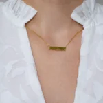 Colier arint placat aur design minimalist zirconia golden line vedere frontala