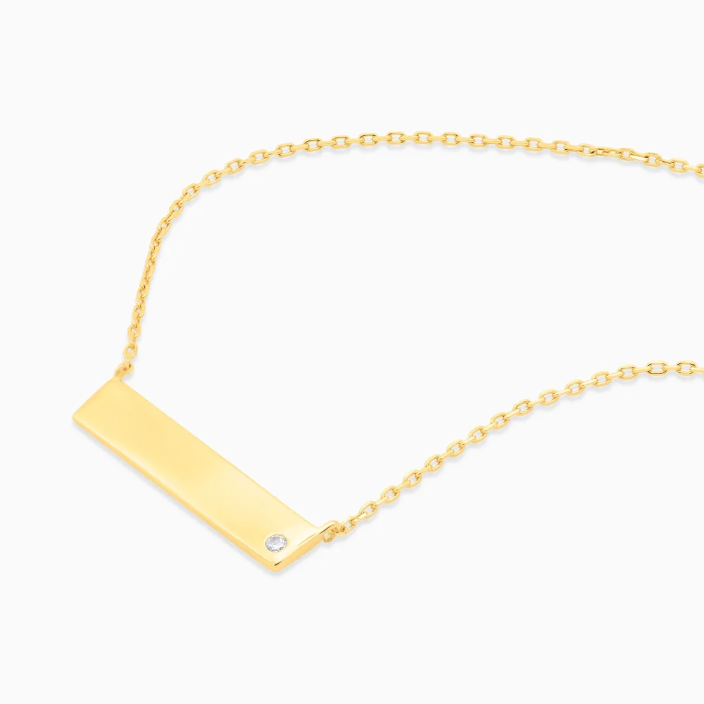 Colier arint placat aur design minimalist zirconia golden line vedere laterala
