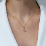 Colier flamingo argint placat aur pietre zirconia roz vedere frontala