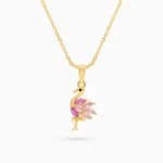 Colier flamingo argint placat aur pietre zirconia roz vedere frontala