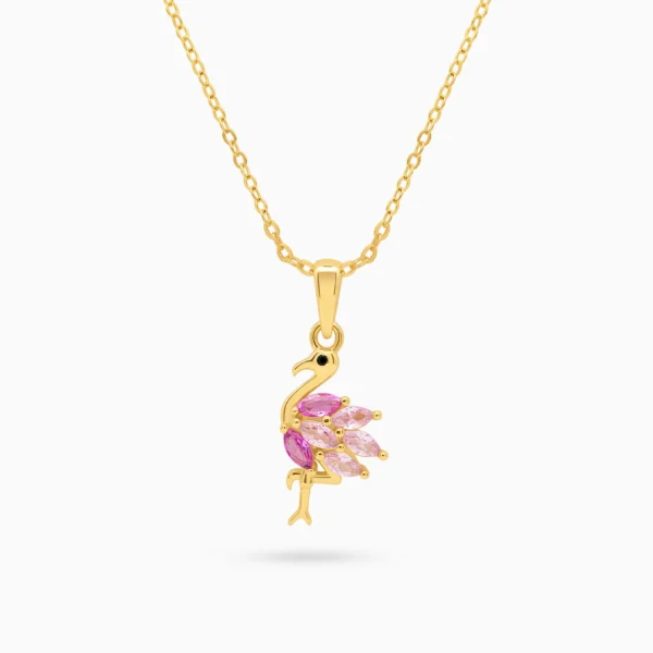 Colier flamingo argint placat aur pietre zirconia roz vedere frontala