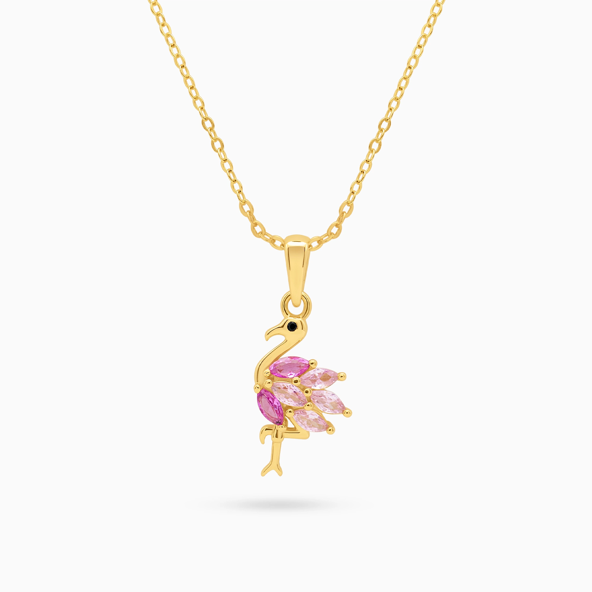 Colier flamingo argint placat aur pietre zirconia roz vedere frontala Colier flamingo argint placat aur pietre zirconia roz vedere frontala