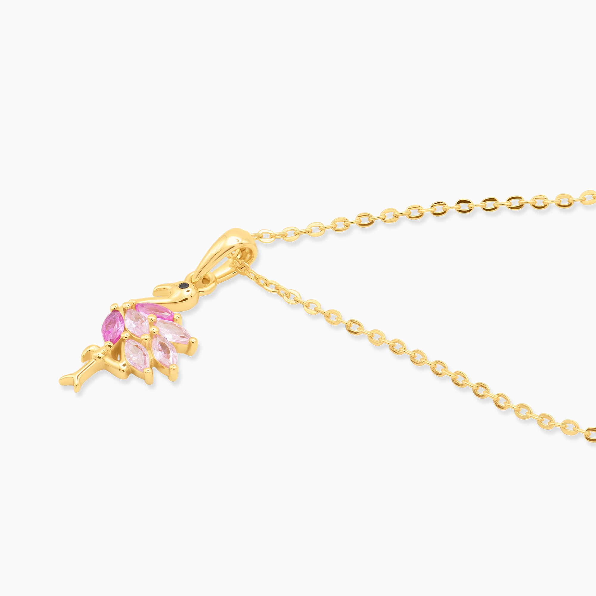 Colier flamingo argint placat aur pietre zirconia roz vedere laterala Colier flamingo argint placat aur pietre zirconia roz vedere laterala