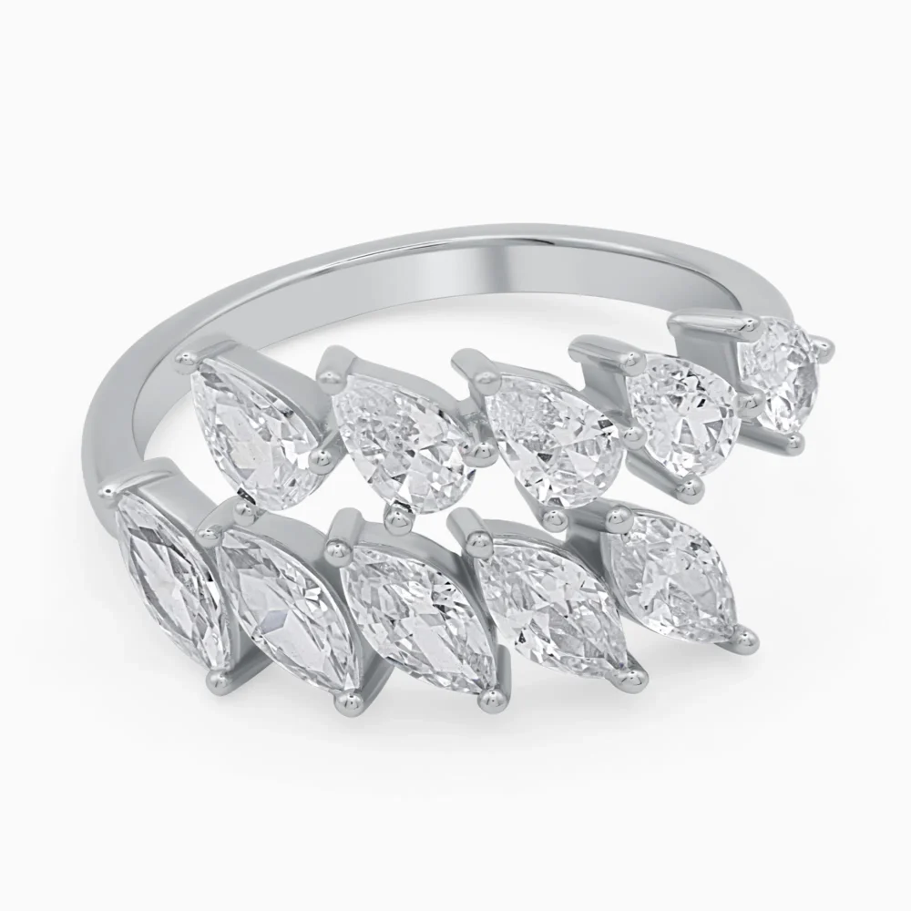 Inel argint ajustabil pietre cubic zirconia Marquise Glow vedere frontală