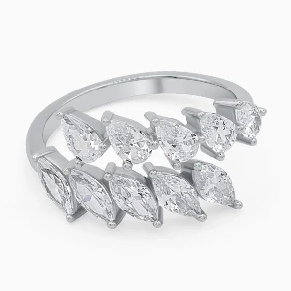 Inel argint ajustabil pietre cubic zirconia Marquise Glow vedere frontală