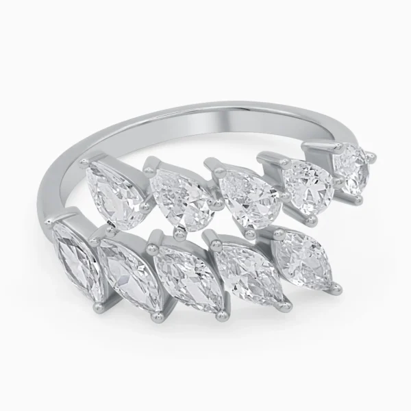 Inel argint ajustabil pietre cubic zirconia Marquise Glow vedere frontală