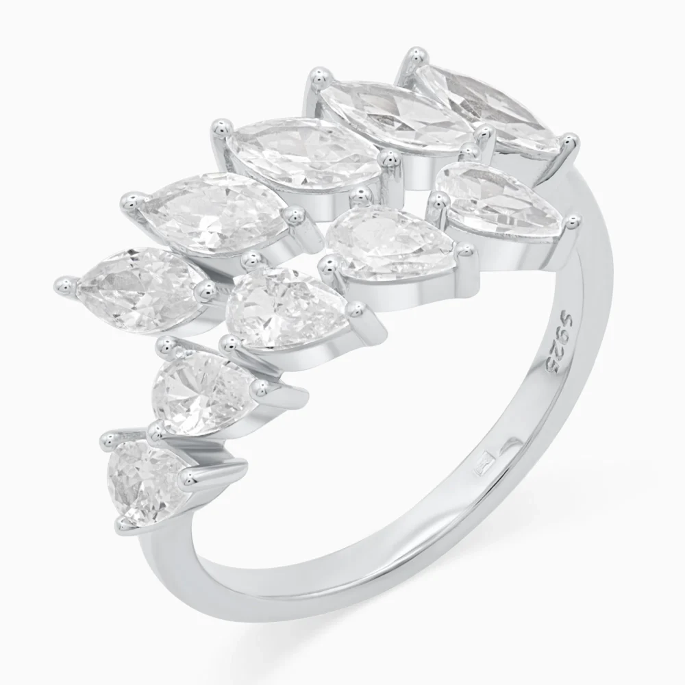 Inel argint ajustabil pietre cubic zirconia Marquise Glow vedere laterala