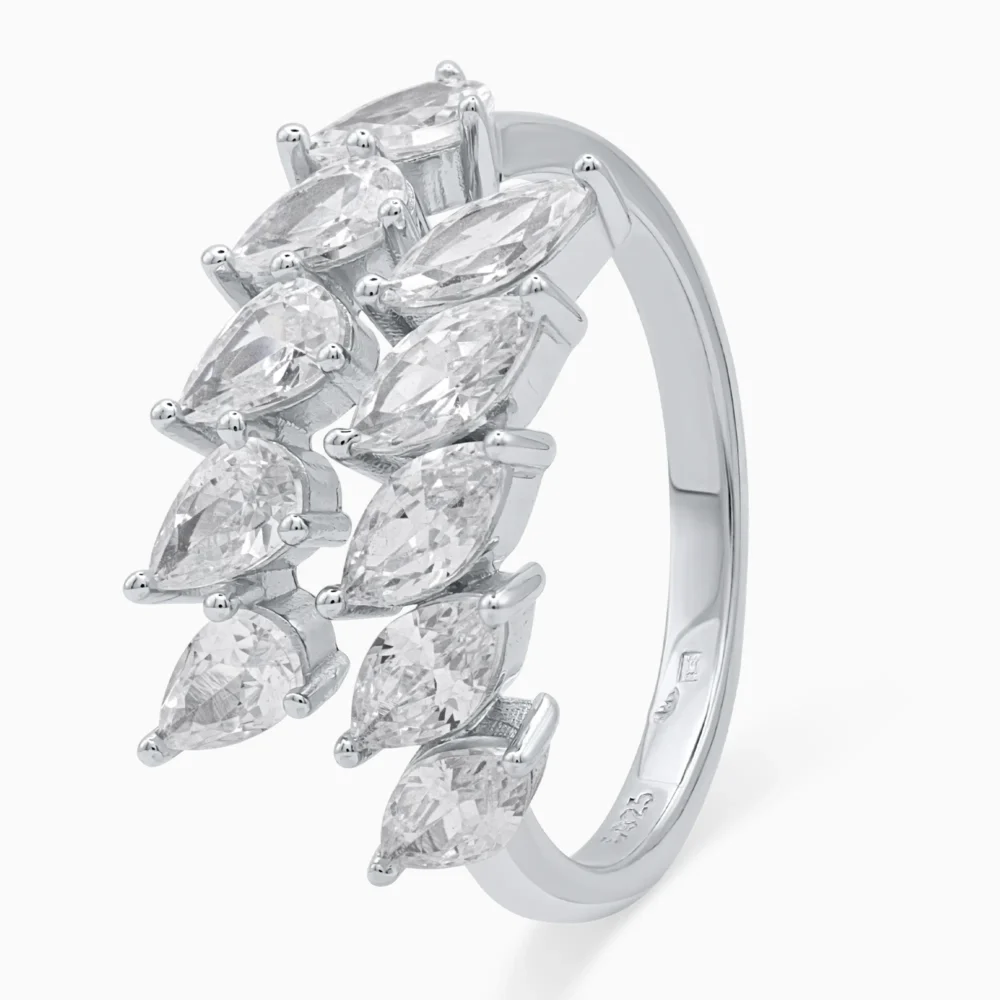 Inel argint ajustabil pietre cubic zirconia Marquise Glow vedere unghi