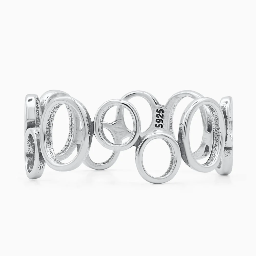 Inel argint cercuri suprapuse Circular Harmony detaliu design