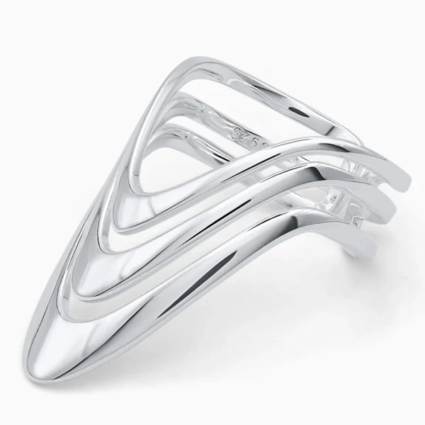 Inel din argint Triple Line cu design geometric, vedere frontală