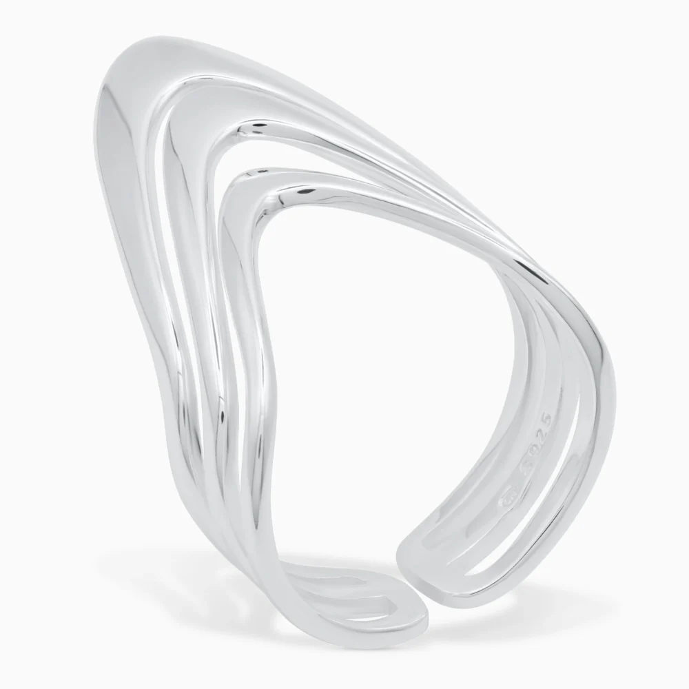 Inel din argint Triple Line cu design geometric, vedere laterală