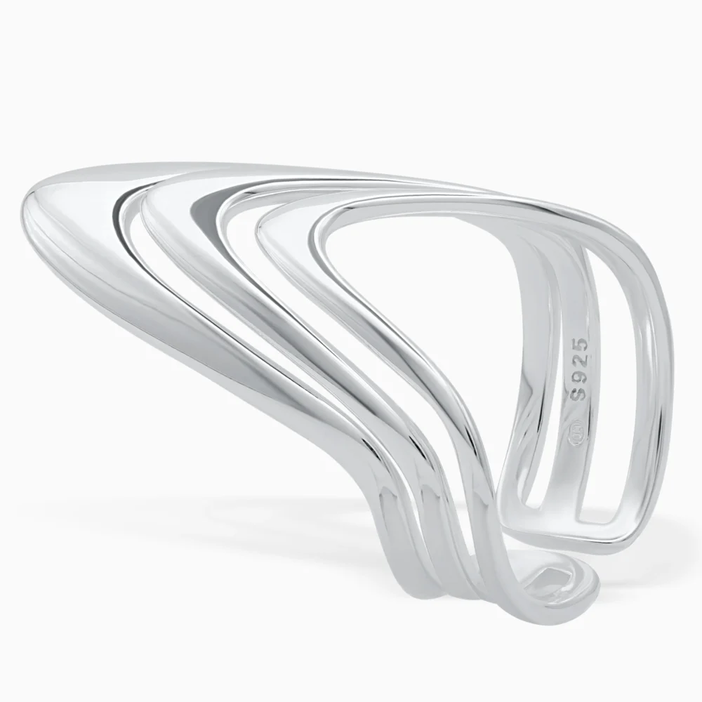 Inel din argint Triple Line cu design geometric, vedere unghi
