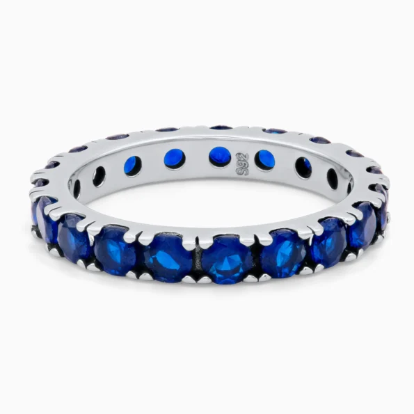 Inel tip eternity Blue Eternity din argint cu pietre cubic zirconia albastre, vedere frontală