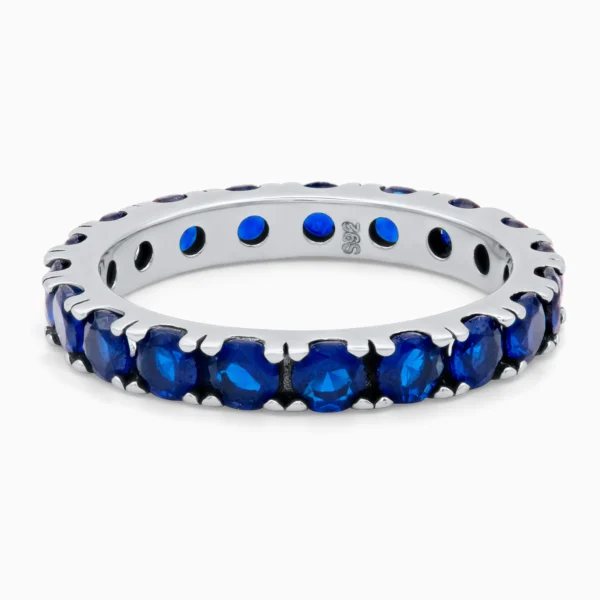 Inel tip eternity Blue Eternity din argint cu pietre cubic zirconia albastre, vedere frontală