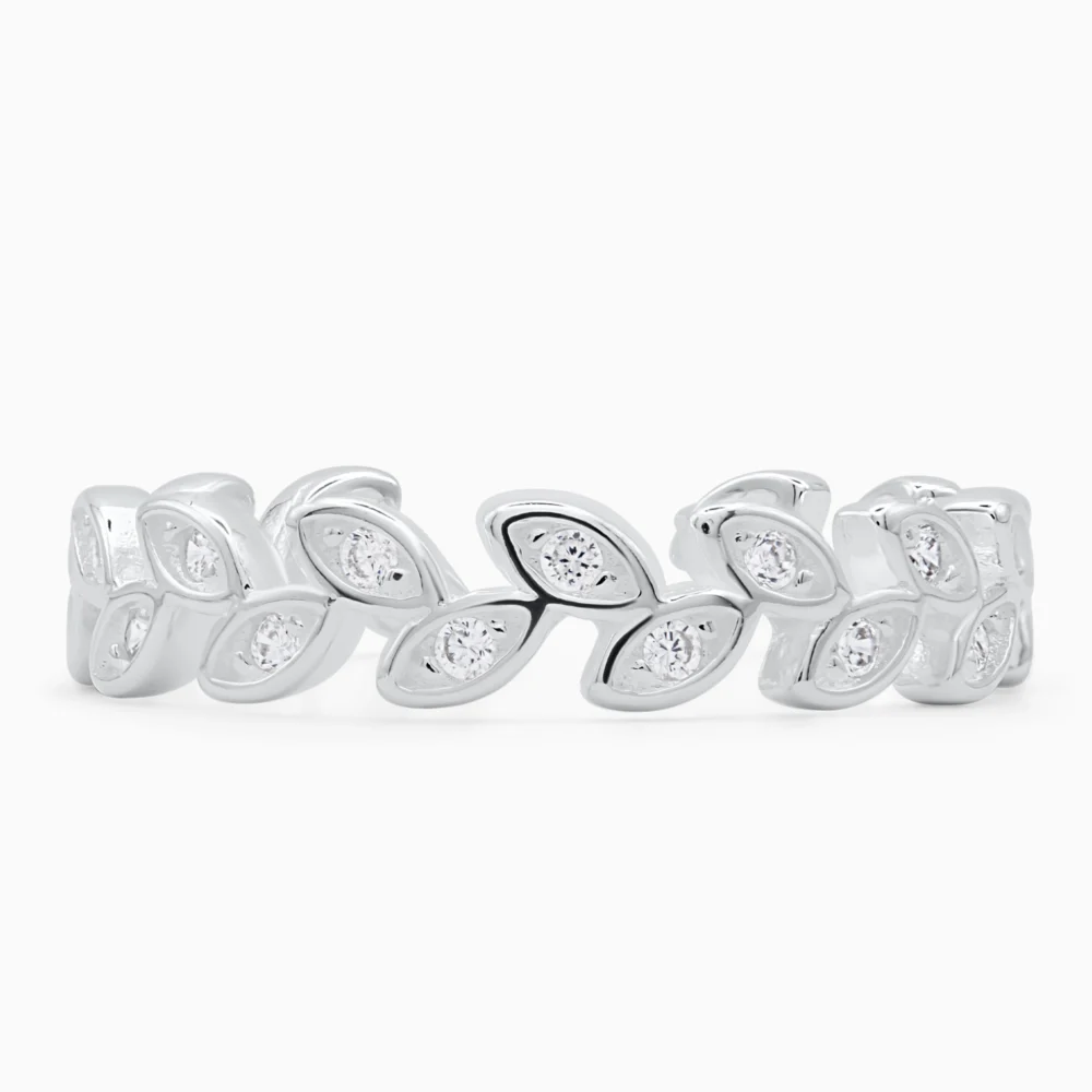 Inel din argint Leaf Elegance decorat cu frunze și pietre cubic zirconia, detaliu pietre