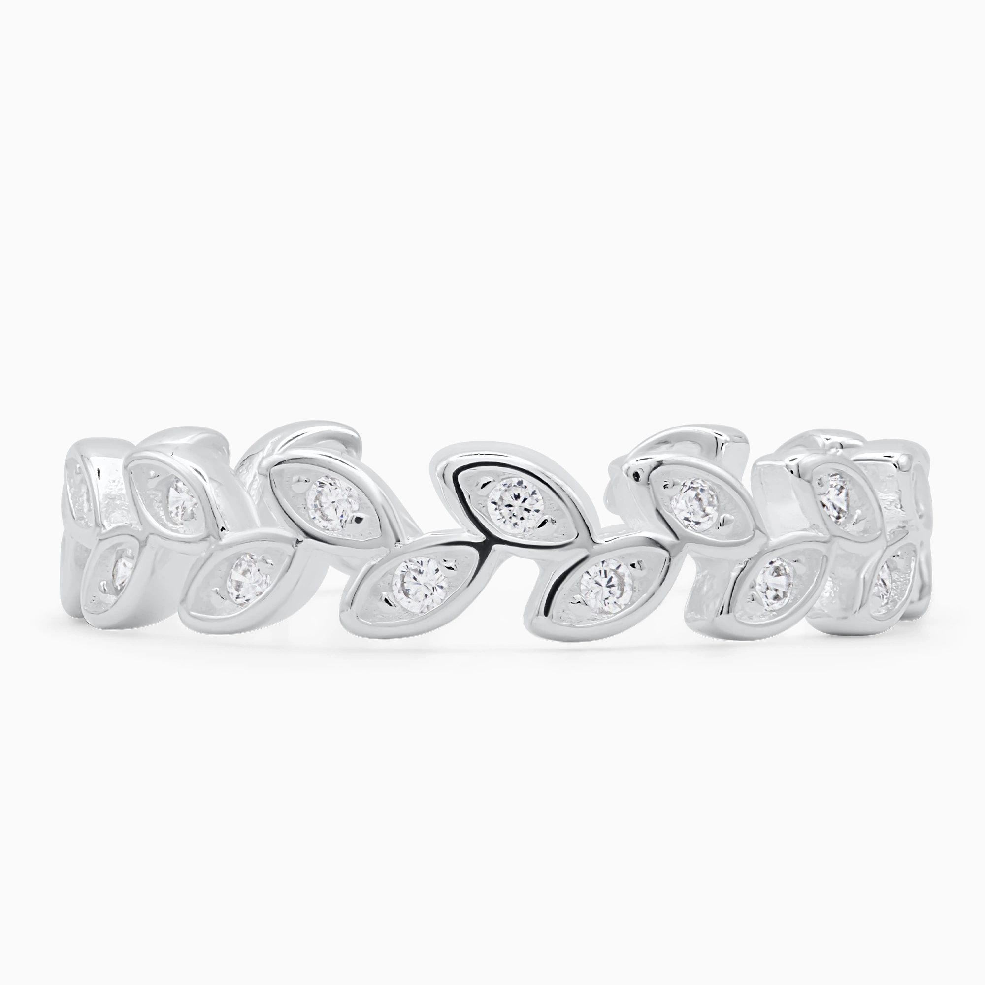 Inel-argint-frunze-pietre-cubic-zirconia-Leaf-Elegance-detaliu-pietre Inel din argint Leaf Elegance decorat cu frunze și pietre cubic zirconia, detaliu pietre