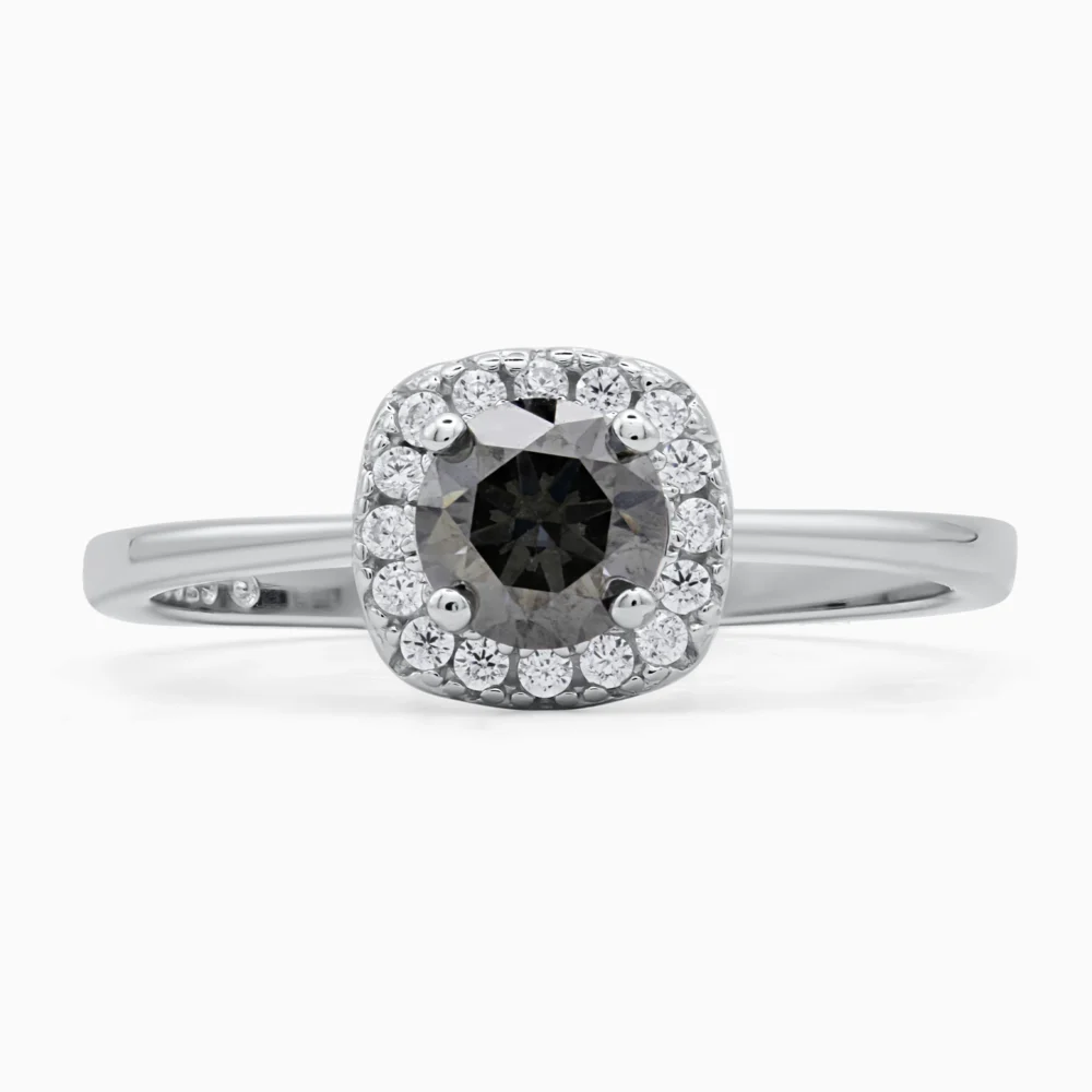 Inel argint moissanite gri Elegant Grey Halo detaliu pietre