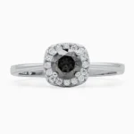 Inel argint moissanite gri Elegant Grey Halo vedere frontala