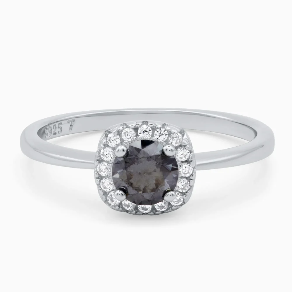 Inel din argint cu moissanite gri – Elegant Grey Halo
