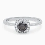 Inel argint moissanite gri Elegant Grey Halo vedere frontala