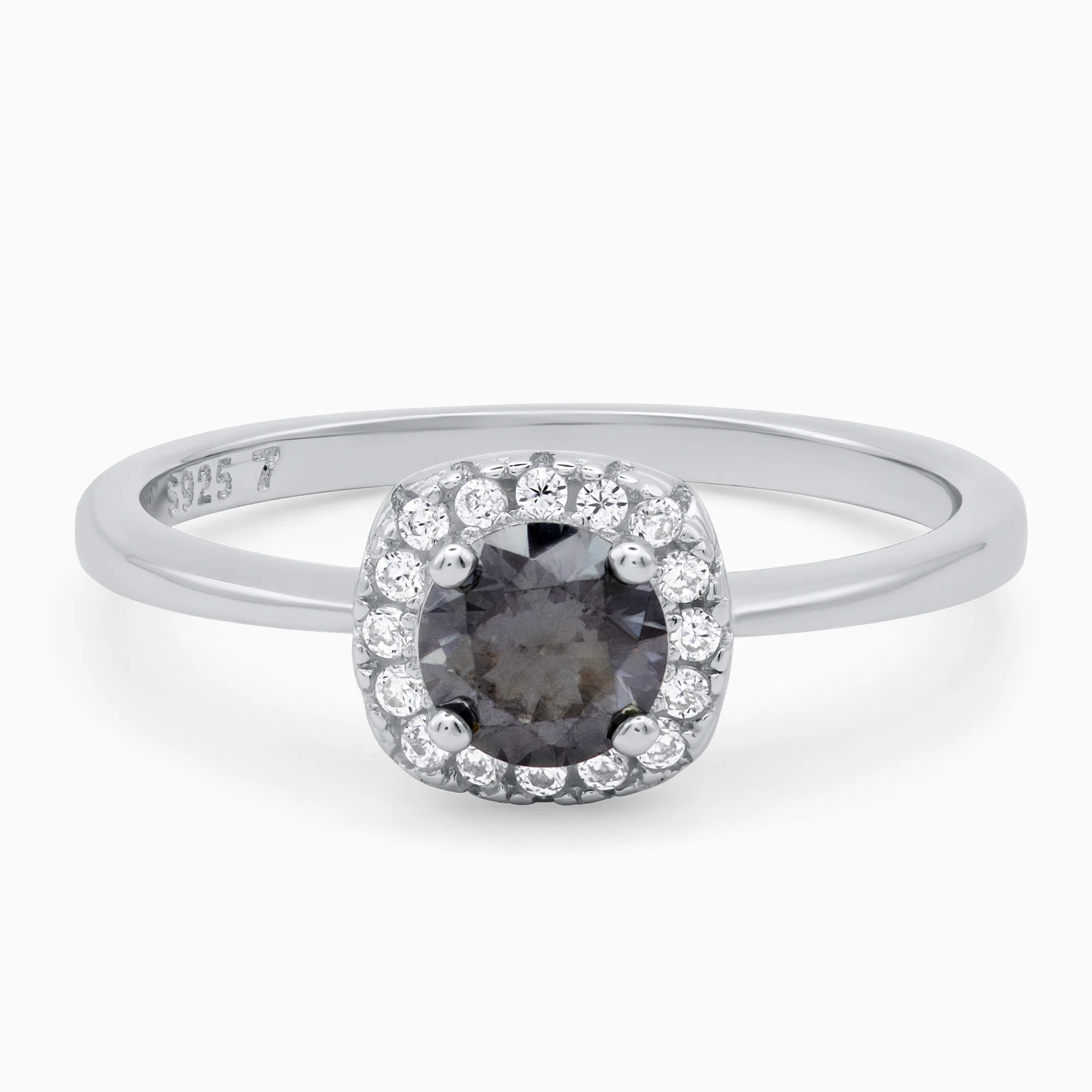 Inel argint moissanite gri Elegant Grey Halo vedere frontala Inel argint moissanite gri Elegant Grey Halo vedere frontala