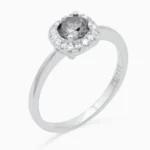Inel argint moissanite gri Elegant Grey Halo vedere frontala