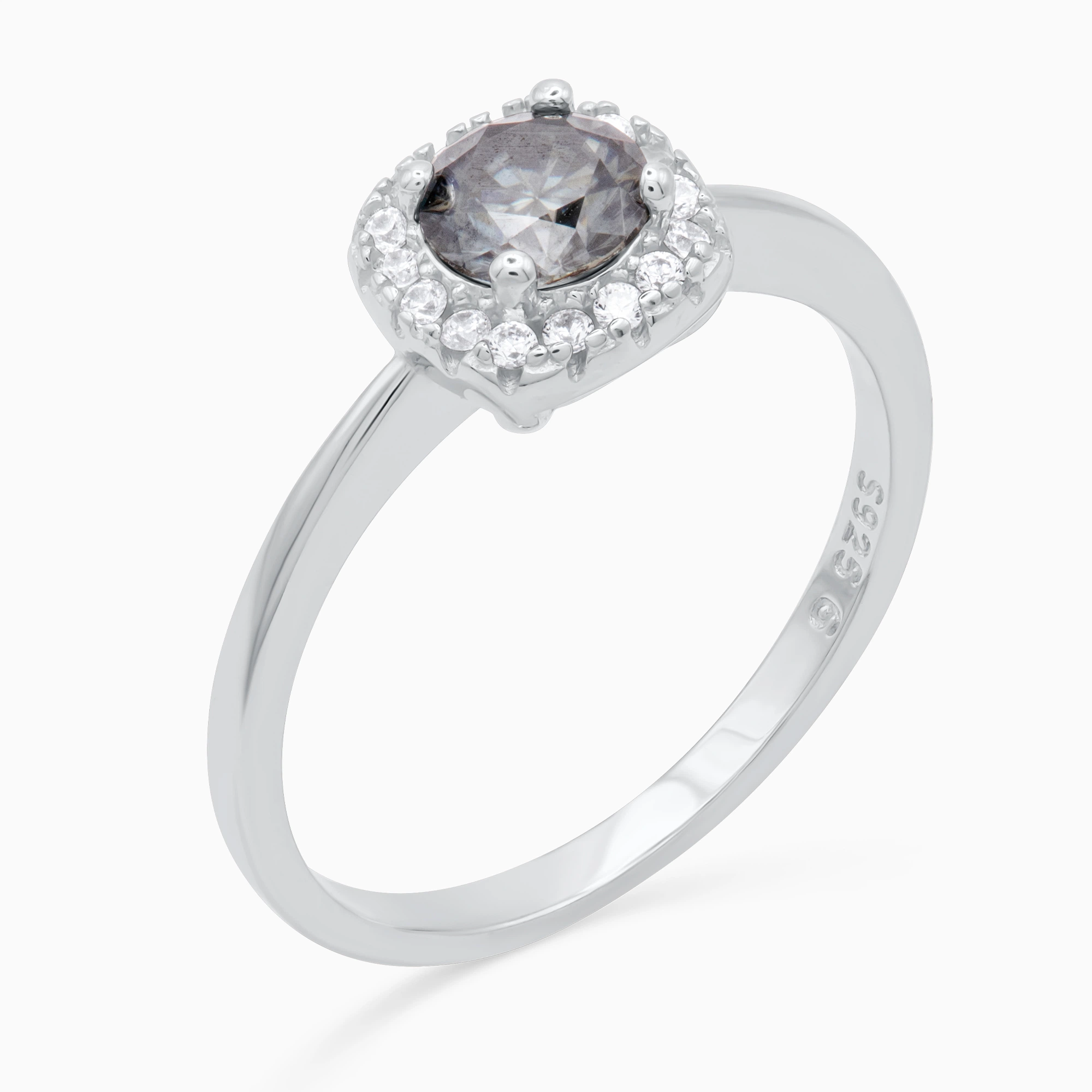 Inel argint moissanite gri Elegant Grey Halo vedere laterala Inel argint moissanite gri Elegant Grey Halo vedere laterala