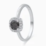 Inel argint moissanite gri Elegant Grey Halo vedere frontala