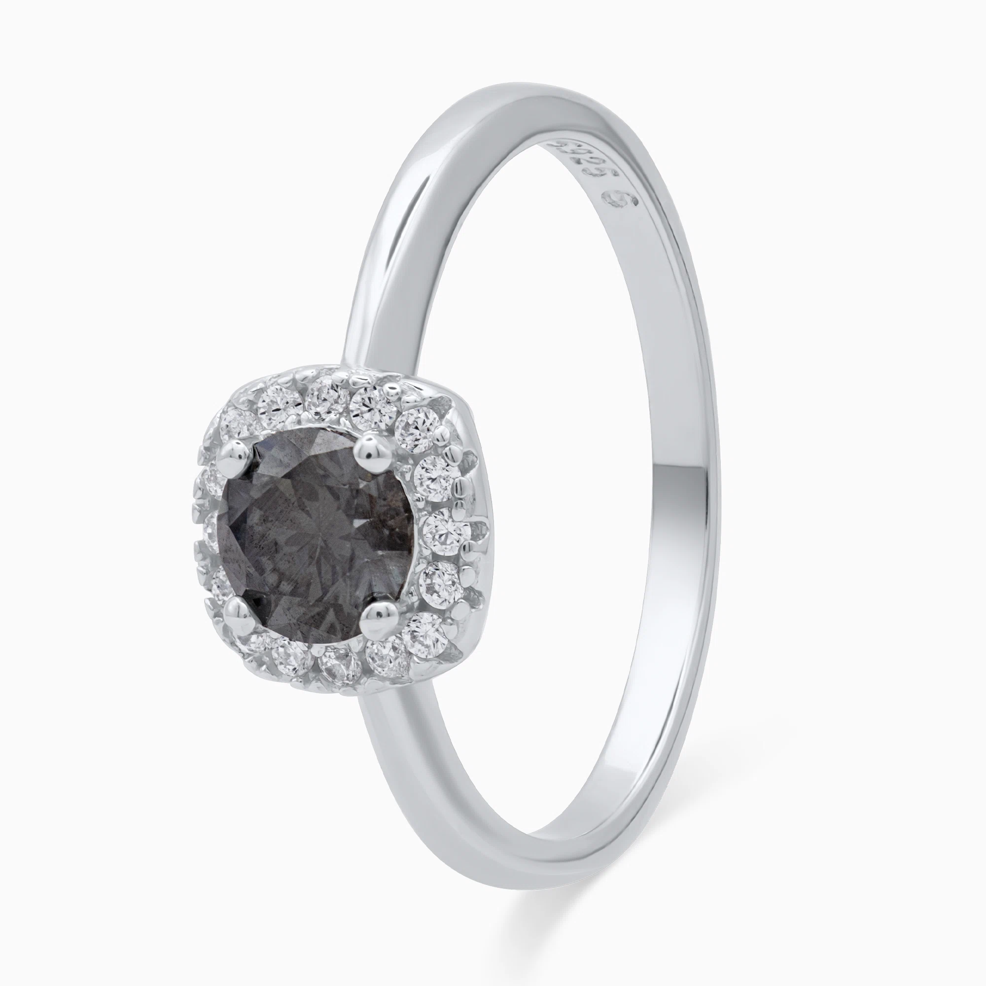Inel argint moissanite gri Elegant Grey Halo vedere unghi Inel argint moissanite gri Elegant Grey Halo vedere unghi