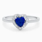 Inel din argint Blue Opal Heart decorat cu opal albastru și cubic zirconia, vedere frontală