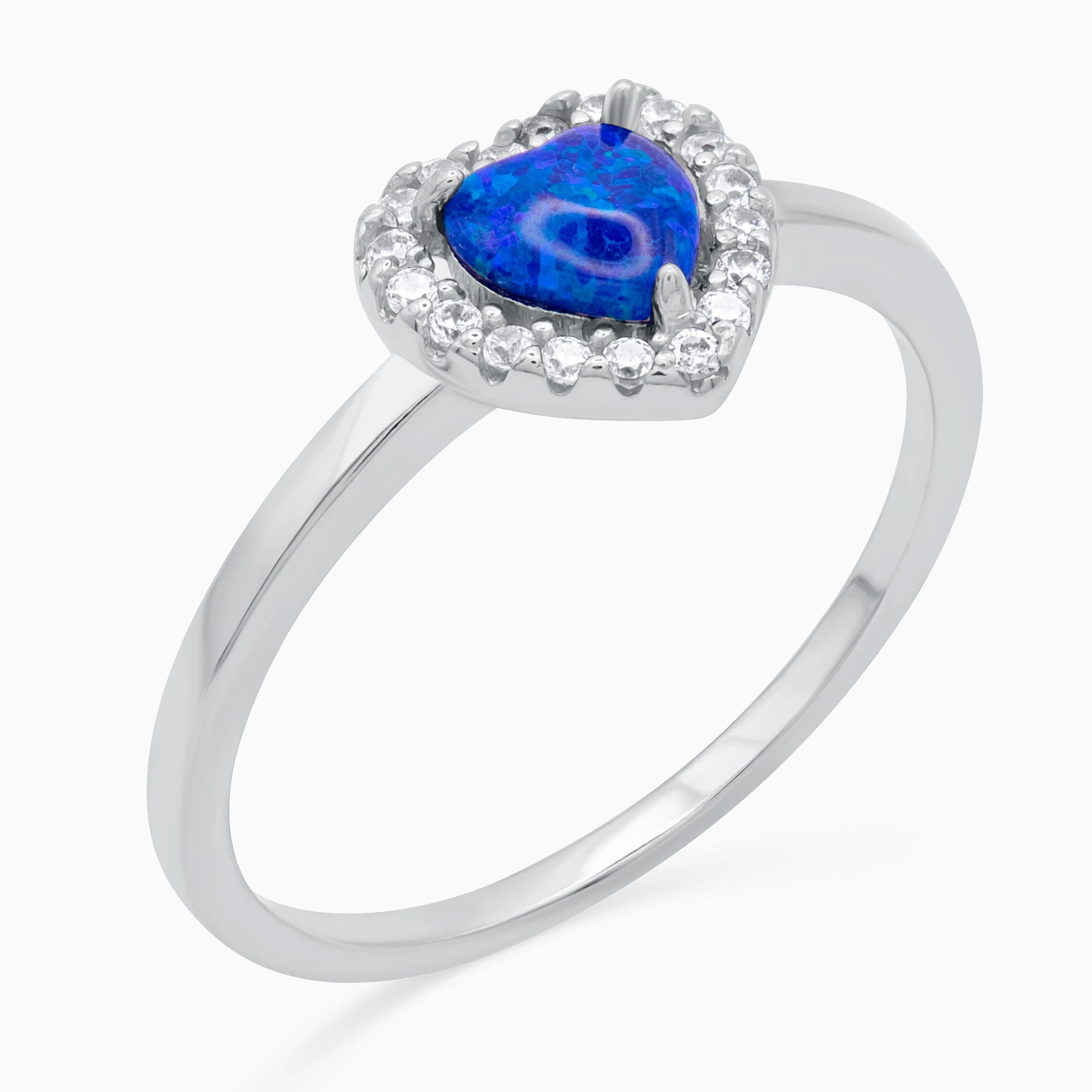 Inel-argint-opal-albastru-Blue-Opal-Heart-vedere-laterala Inel din argint Blue Opal Heart decorat cu opal albastru și cubic zirconia, vedere laterală