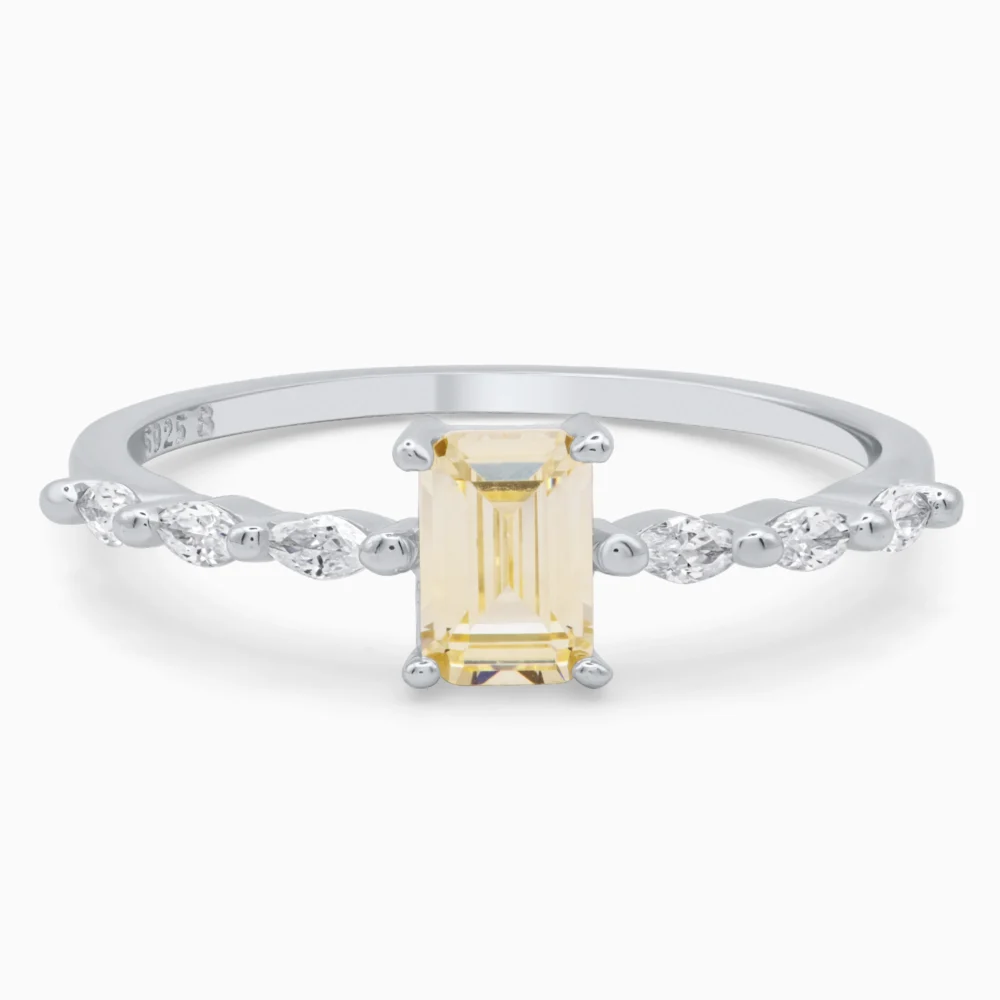 Inel din argint Yellow Radiance decorat cu piatră cubic zirconia galbenă, vedere frontală