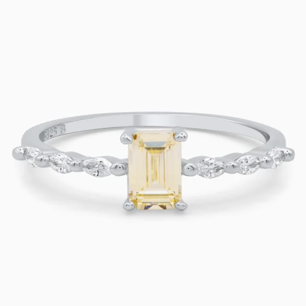 Inel din argint Yellow Radiance decorat cu piatră cubic zirconia galbenă, vedere frontală