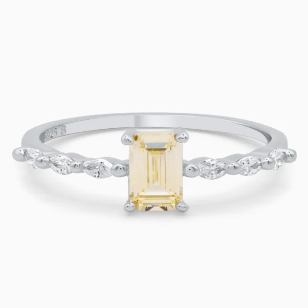 Inel din argint Yellow Radiance decorat cu piatră cubic zirconia galbenă, vedere frontală
