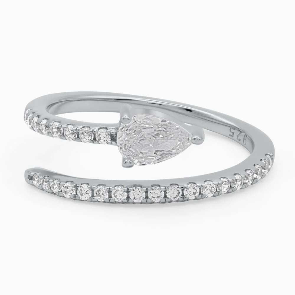 Inel argint piatra lacrima Elegant Drop vedere frontala