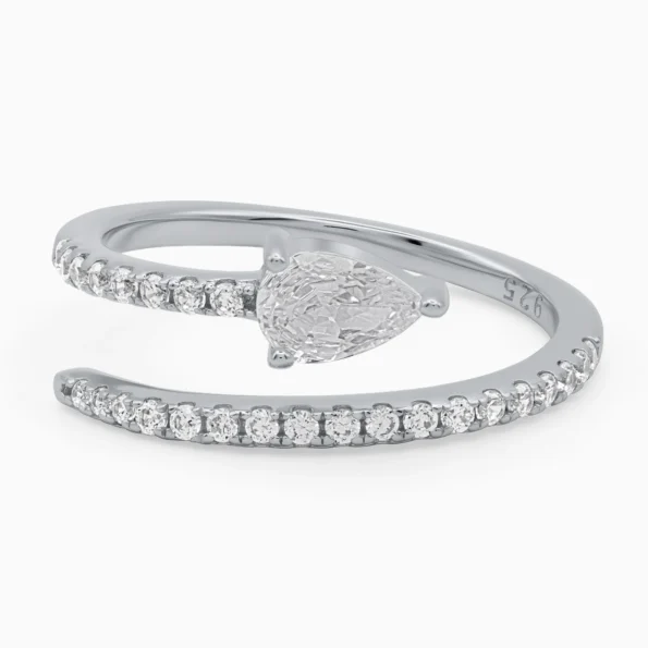 Inel argint piatra lacrima Elegant Drop vedere frontala