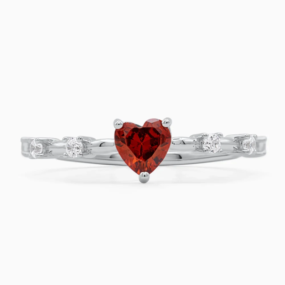Inel argint piatra rosie inima Passion Heart detaliu pietre