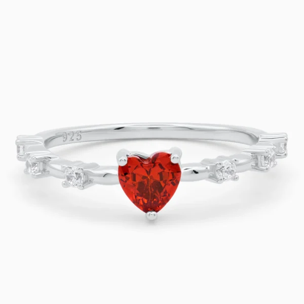 Inel argint piatra rosie inima Passion Heart vedere frontala