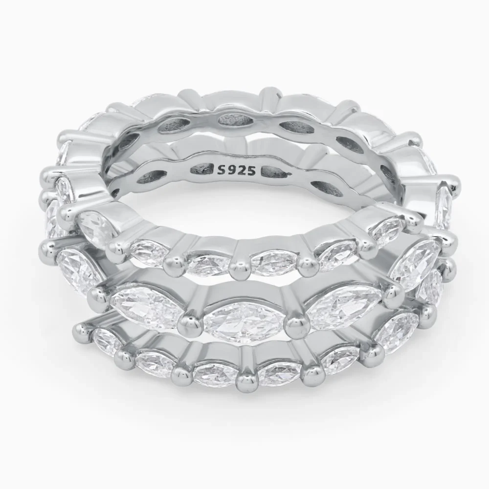 Inel din argint Delicate Layers decorat cu pietre cubic zirconia, vedere frontală