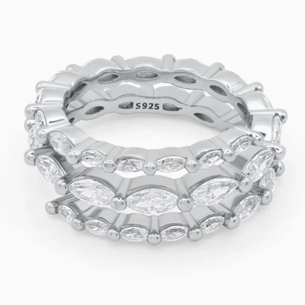 Inel din argint Delicate Layers decorat cu pietre cubic zirconia, vedere frontală
