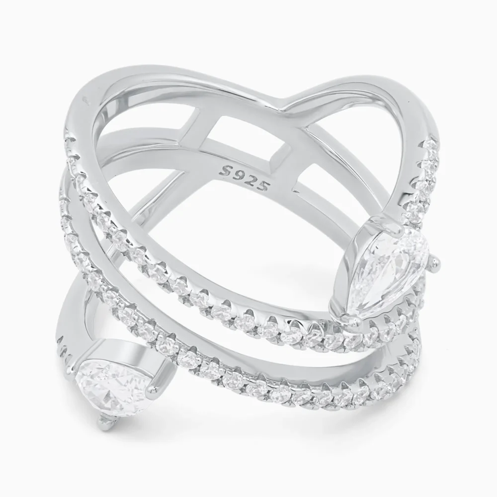 Inel din argint Inner Glow decorat cu pietre cubic zirconia, vedere frontală